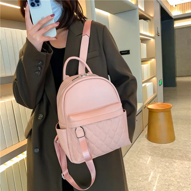 2023 new high-capacity rhombus embroidered backpack Women's fashion PU bag multi-function backpack