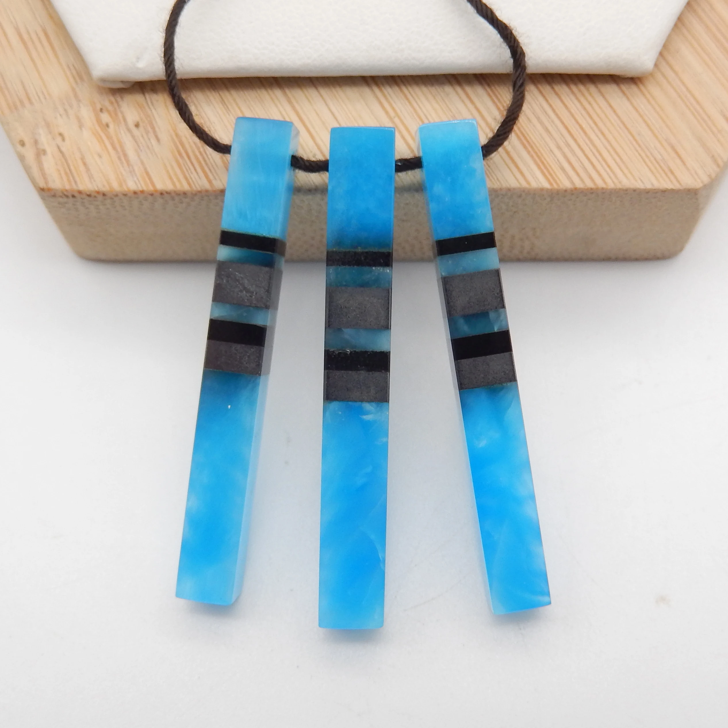 Cuentas de ónix azul con obsidiana, lote de cuentas Intarsia de hematita, piedras preciosas, accesorios para collar, joyería de moda, 3 piezas