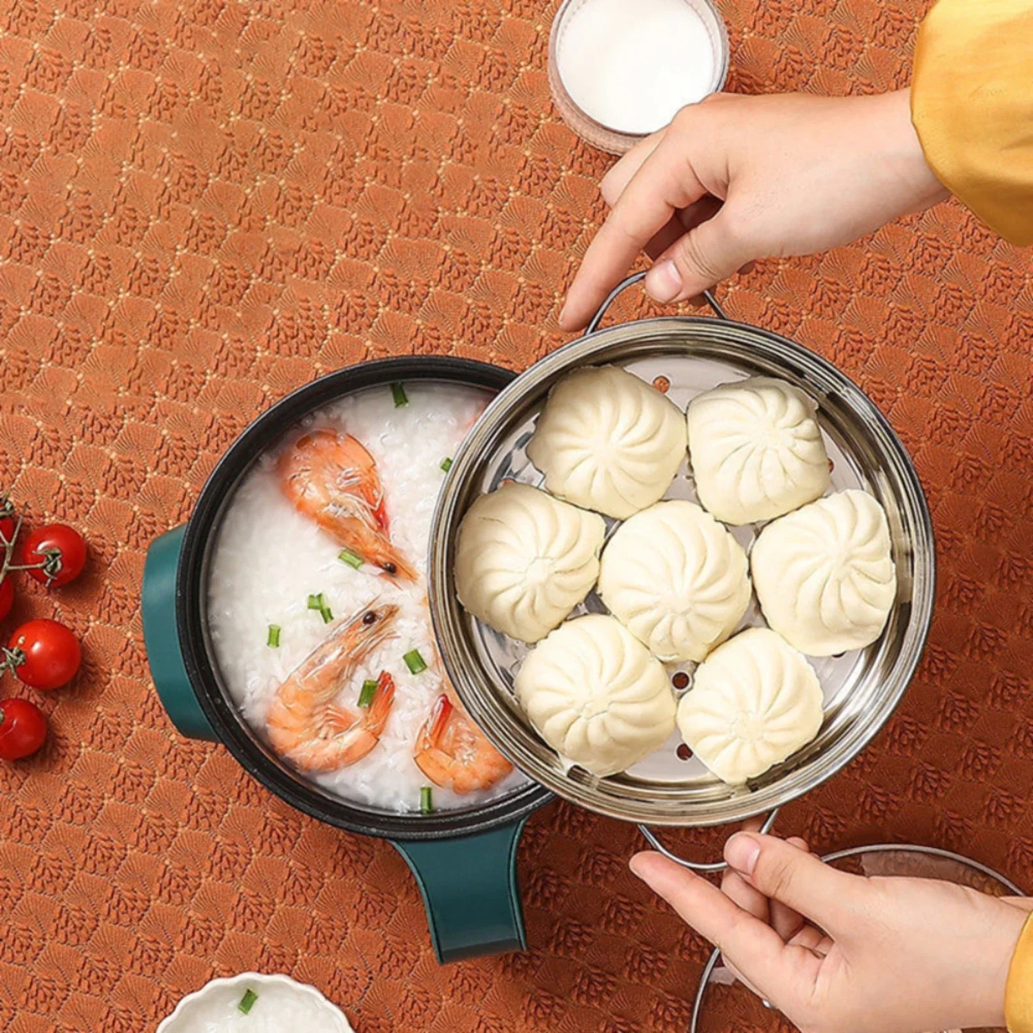 Efficient Multifunctional EU Plug Hotpot Stew Cooker with Egg Soup Noodle Steamer, Rice Cooker, and Heating Function for Ultimat