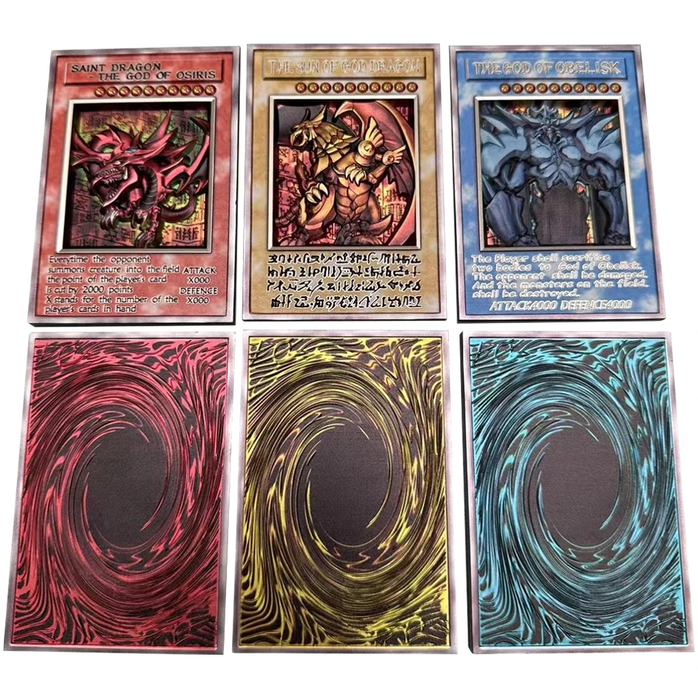 3 ModelsYu-Gi-Oh! Egyptian God Metal Card Obelisk the Tormentor Slifer the Sky Dragon Game Anime Collection Cards Diy Gift Toys