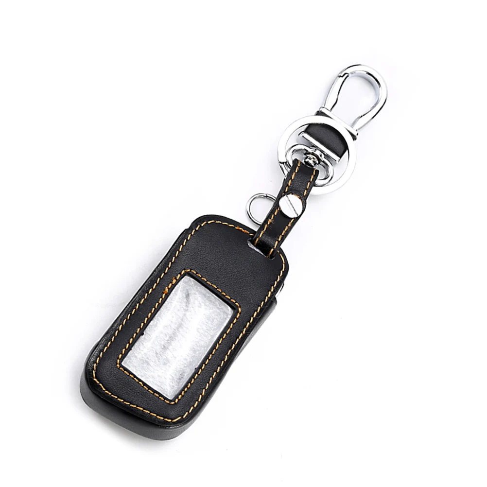 

Car Key Case Cover Holder for A63 Car Alarm Remote Controller LCD Keychain Cover Wallet (Brown Thread)