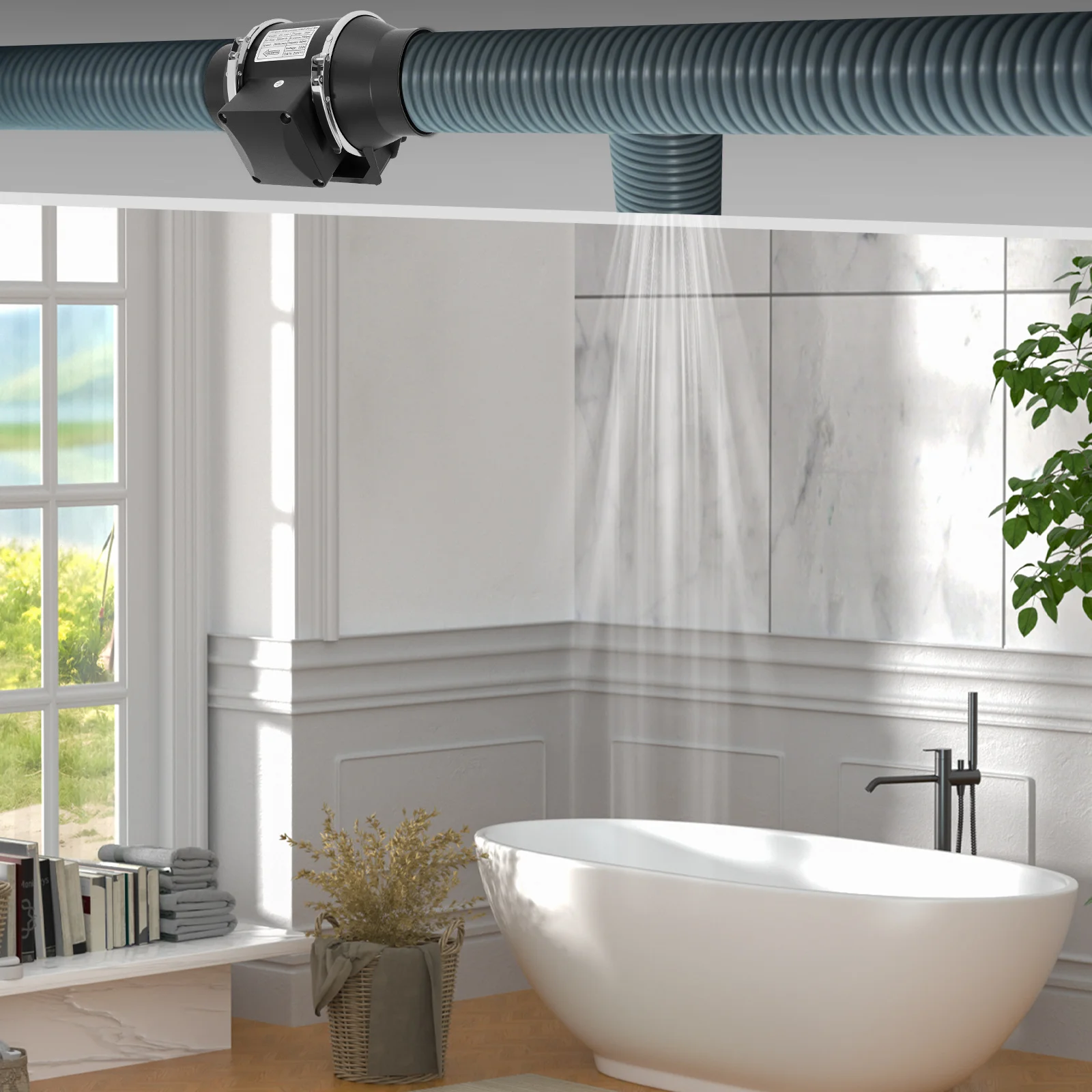 Extracteur de fumée 220V IPX2 avec prise européenne et câble d'alimentation EU de 80 cm - pour salles de bain, ateliers, salles culturelles, serres