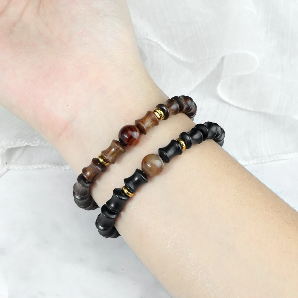 Retro Bamboo Joint Bracelets Women Men10mm Agates Onyx Stone Yoga Bracelets Friendship Couples Prayer Jewelry Gifts Elastic Rope