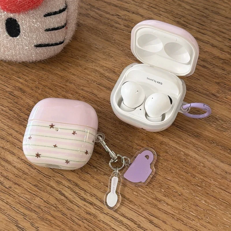 for Samsung Galaxy Buds Pro 3 Live Pro 2 2Pro 3 FE Core Ins Purple Stripe Lovely Stars Earphone Case Wireless Bluetooth Funda