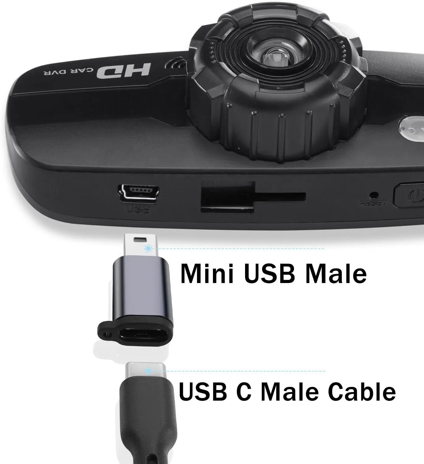 480Mbps Mini USB Male to USB C Female Adaptor 18W Mini USB Plug to USB C Jack Data Connector, Al Alloy/Hanging Hole, 2pack