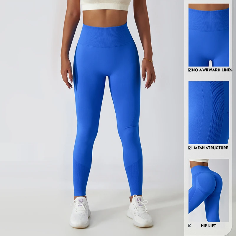 Mulheres sem costura cintura alta leggings esportivas, respirável Yoga Pants, Hip Lift, apertado, corrida, Fitness, ginásio, treino