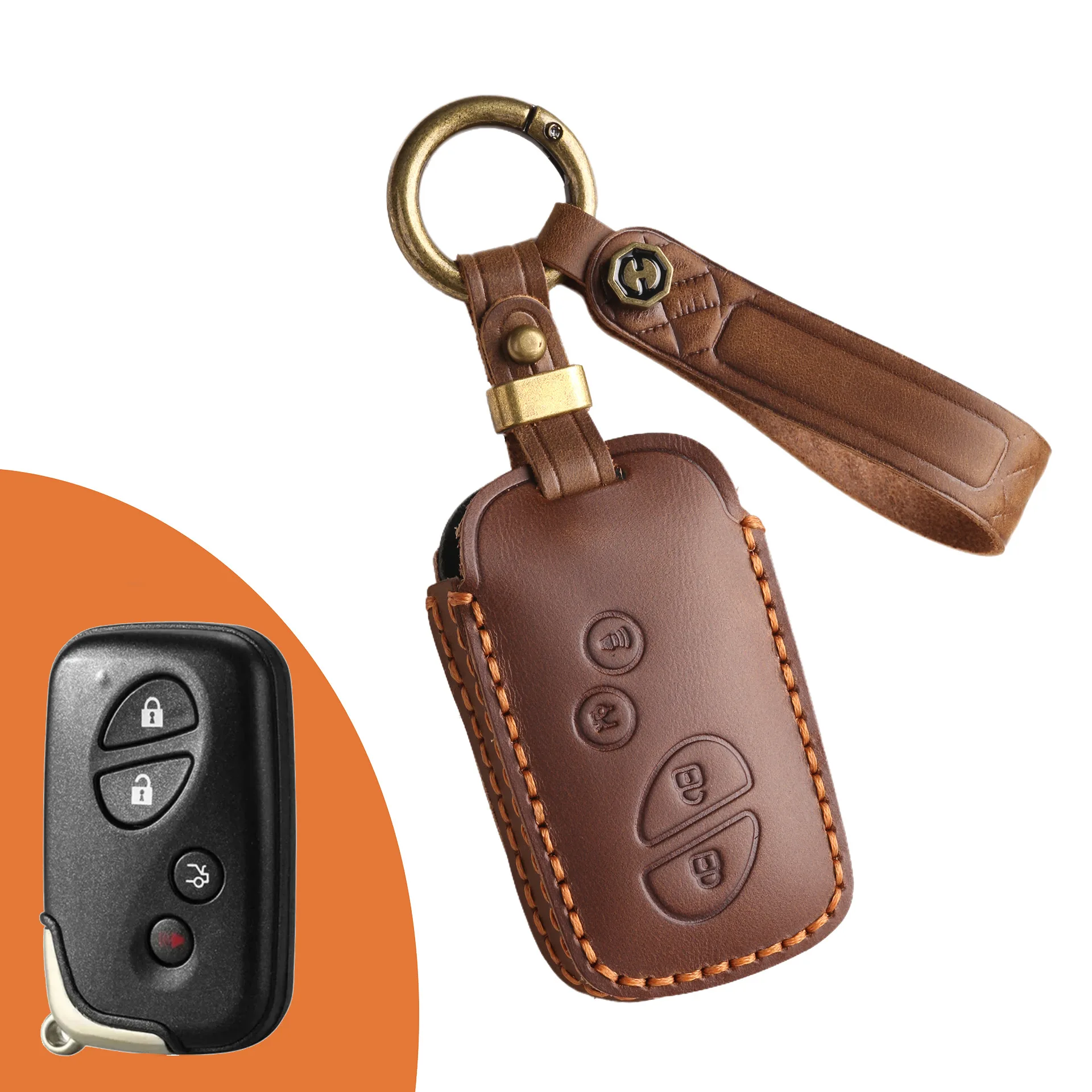 Leather Key Fob Cover for Old Lexus RX270 ES240 LX570, 3/4 Button Full Protection Case with Vintage Key Ring & Leather Strap
