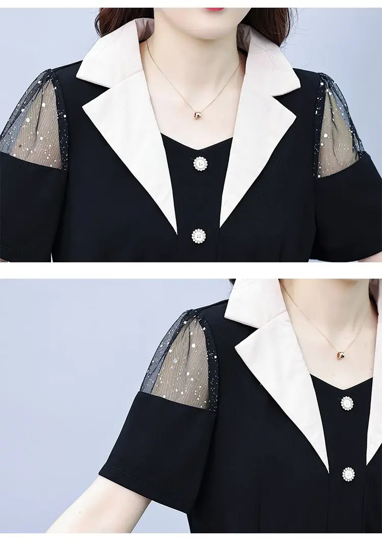 Short Sleeved Style Chubby Girl Plus Size Women's Clothing Covering Belly Show Off Thinness Mid Long Fashion Suit Collar Skirt image 5