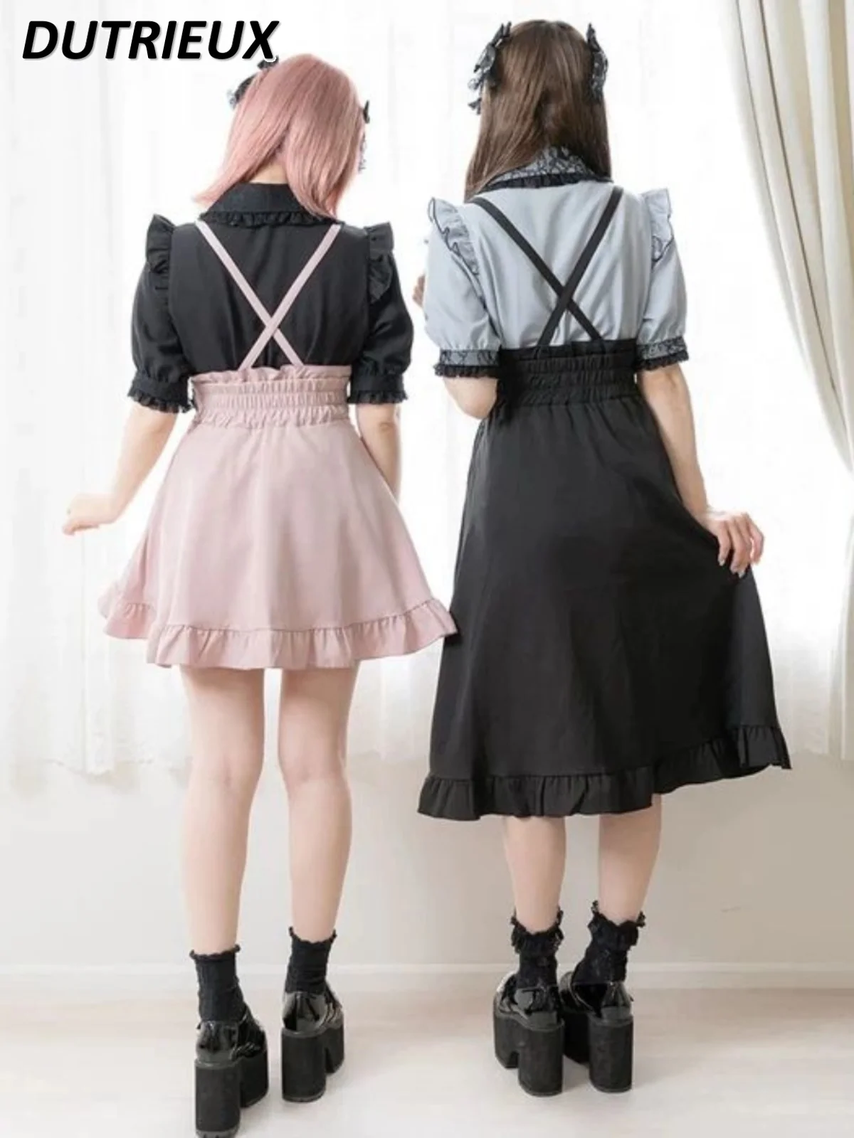 Japanese Style Lace-up Detachable Ladies Suspender Dress Solod Colir Japanese Style Lolita Dress for Women Spring Summer