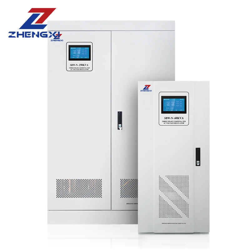 SBW-F 500KVA 600KVA 250KVA AVR 3-Phase منظم جهد التيار المتردد التلقائي LCD مرحلة واحدة تعويض كامل SVC مثبتات الجهد