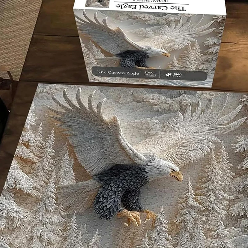 Das geschnitzte Adler-Puzzle, 1000-teiliges Puzzlespiel, herausforderndes Adler-Puzzlespiel mit Wildtier-Kunstdesign für Familienaktivitäten