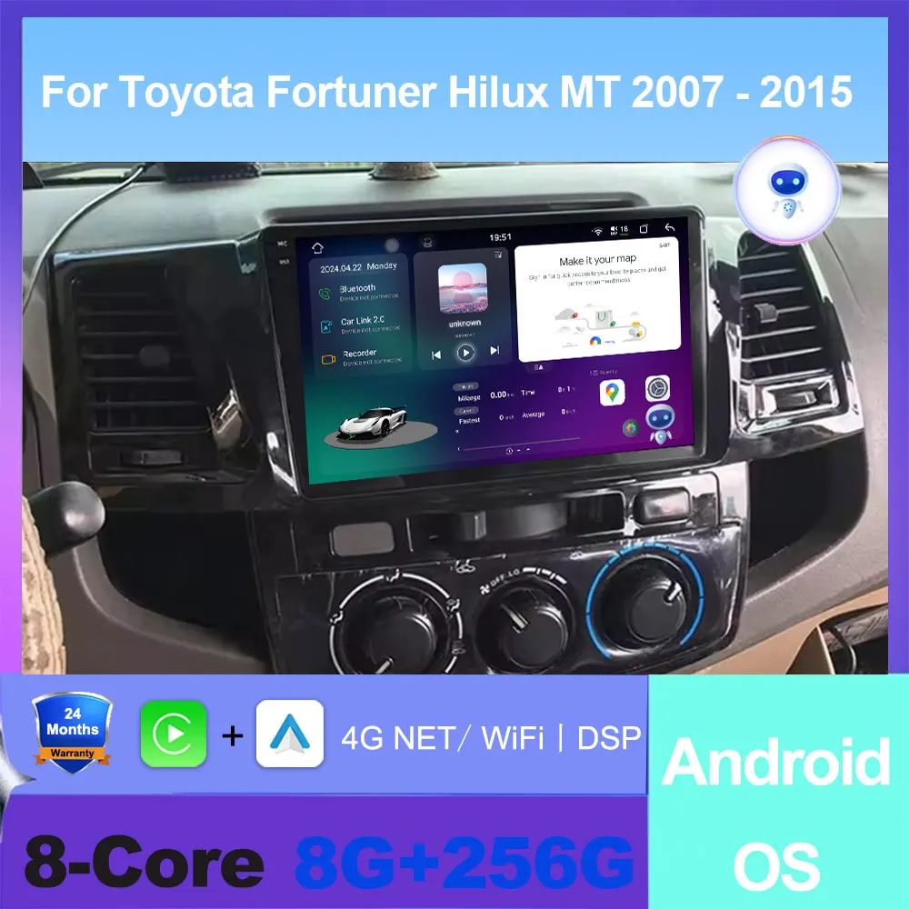 

Android Auto Car Radio For Toyota Fortuner Hilux MT 2007 - 2015 Multimedia Video Player GPS Navigation DSP QLED Screen Carplay