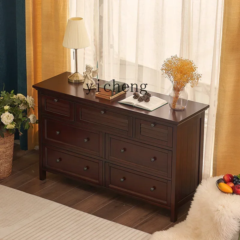 ZC Retro Solid Wood Modern Minimalist Chest of Drawers 7-Drawer Cabinet Drawer Storage Cabinet