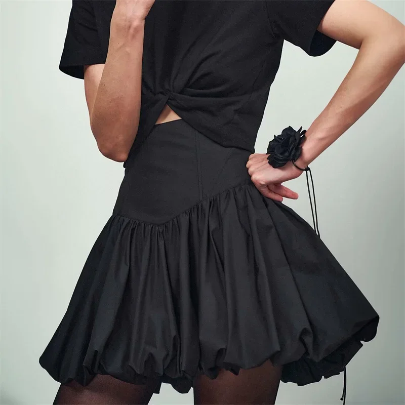 2000s Evening Party Skirts Streetwear Women Y2K Bubble Skirt y2k Clothes Elegant Solid Color High Waist A Line Bud Mini Skirt
