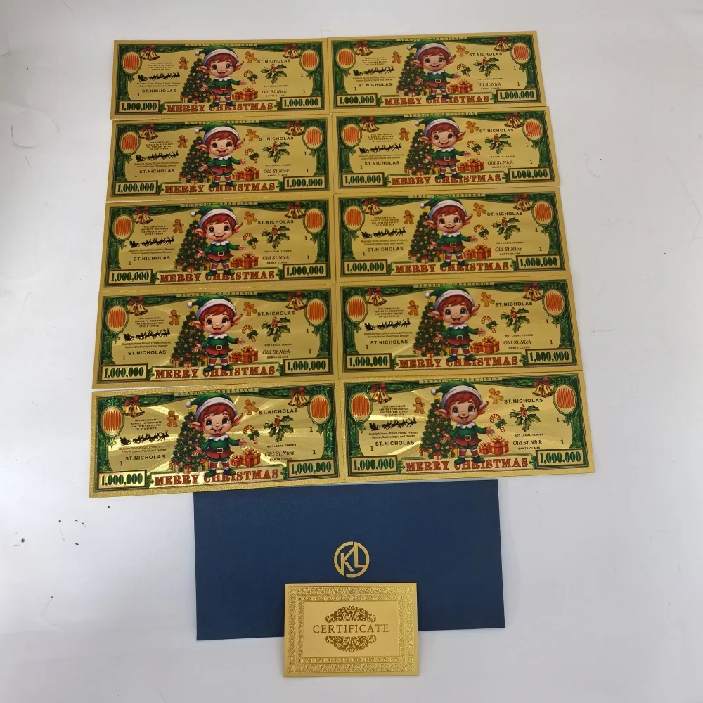2025 هدية الكريسماس الأوراق النقدية المطلية بالذهب 1 مليون دولار سانتا كلوز الأيائل عيد الميلاد الأوراق النقدية الزخرفية لجمع هدايا العيد