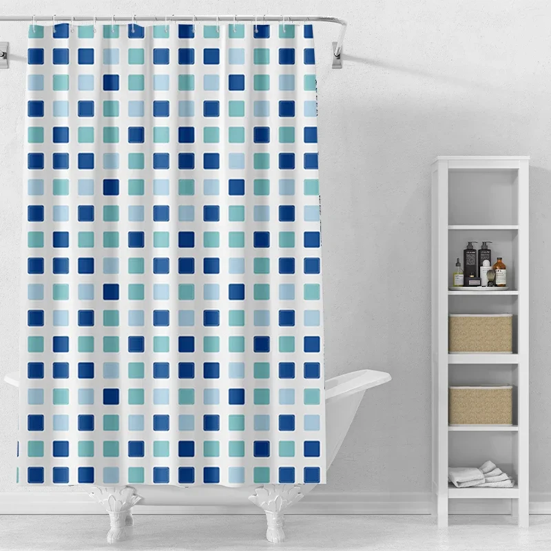 Blue Green Square home decoration bathroom shower curtain waterproof shower curtain PEVA modern printing shower curtain