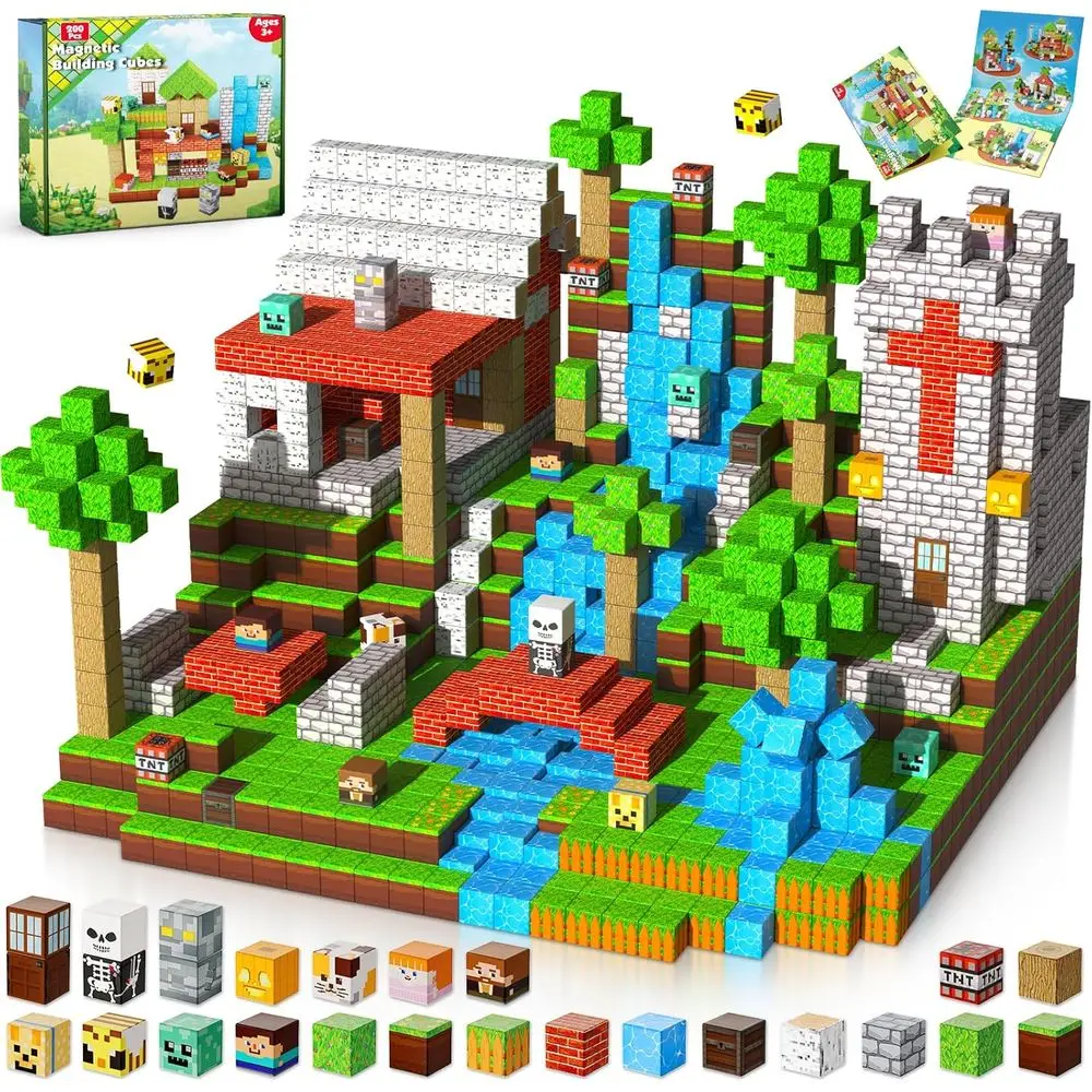 자석 블록 세트 - 어린이용 200피스 자석 큐브, 남녀 어린이용 STEM 장난감 (3세 이상), 몬테소리 감각적 쌓기 놀이