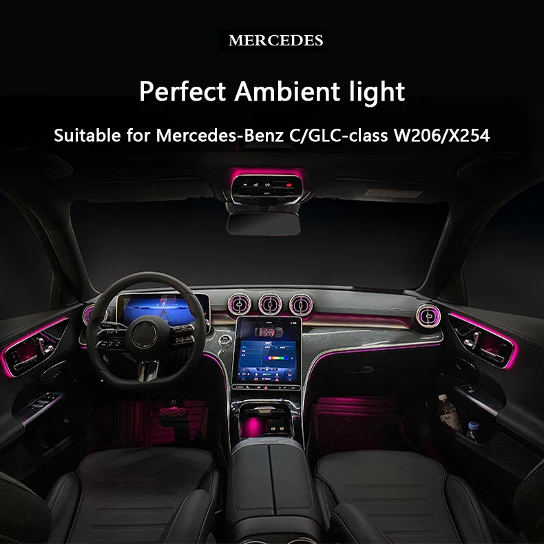 Full Set W206 64 Colors Car Interior LED Light Car Ambient Light Kit Air Vent 4D Rotating Tweeter For Mercede Ben C-class W206