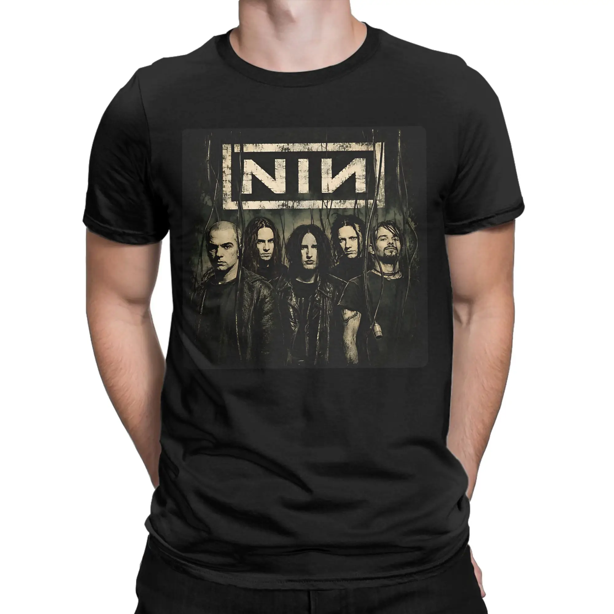 90s Rock Band Essential Shirt Graphic 100% Cotton T-Shirt Nine Inch Nails NIN Tees Tops For Men