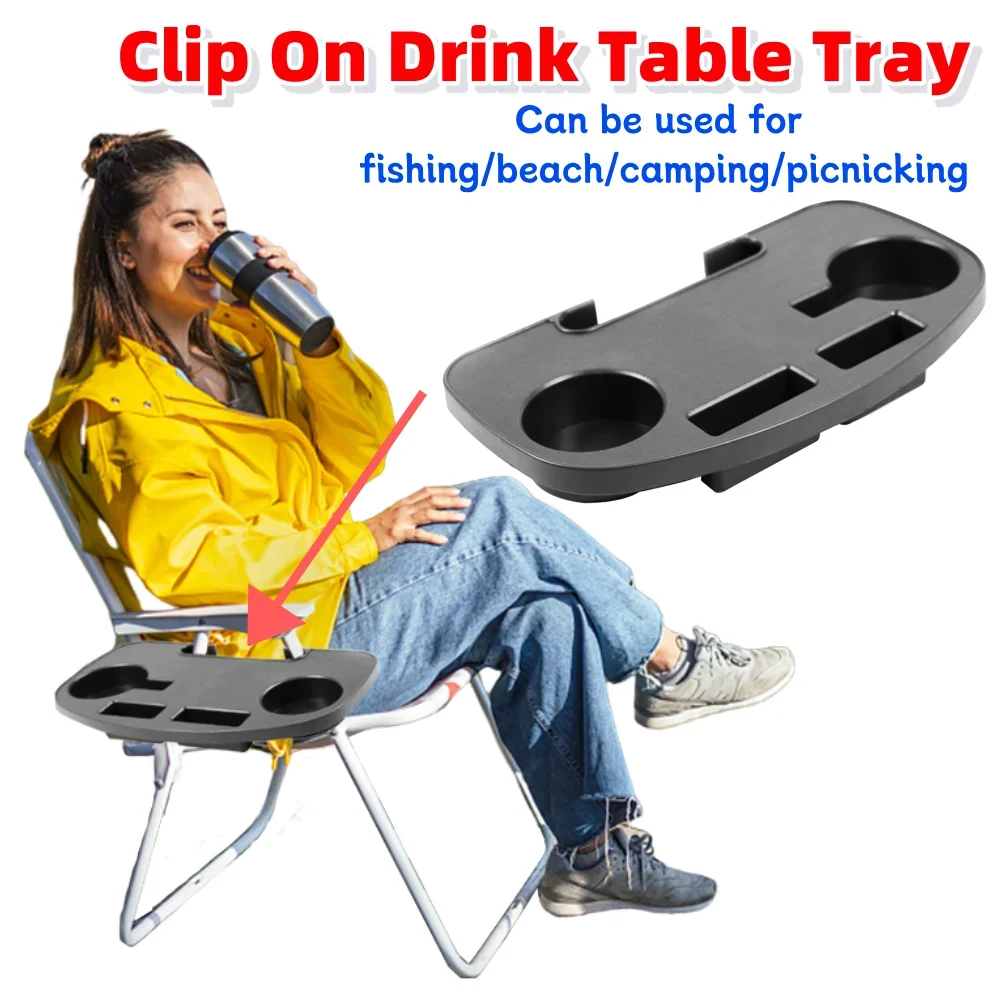Folding Camping Chair Clip On Side Table with Mobile Device Slot Chair Cup Holder Recliner Accessories Tray for Fishing Beach