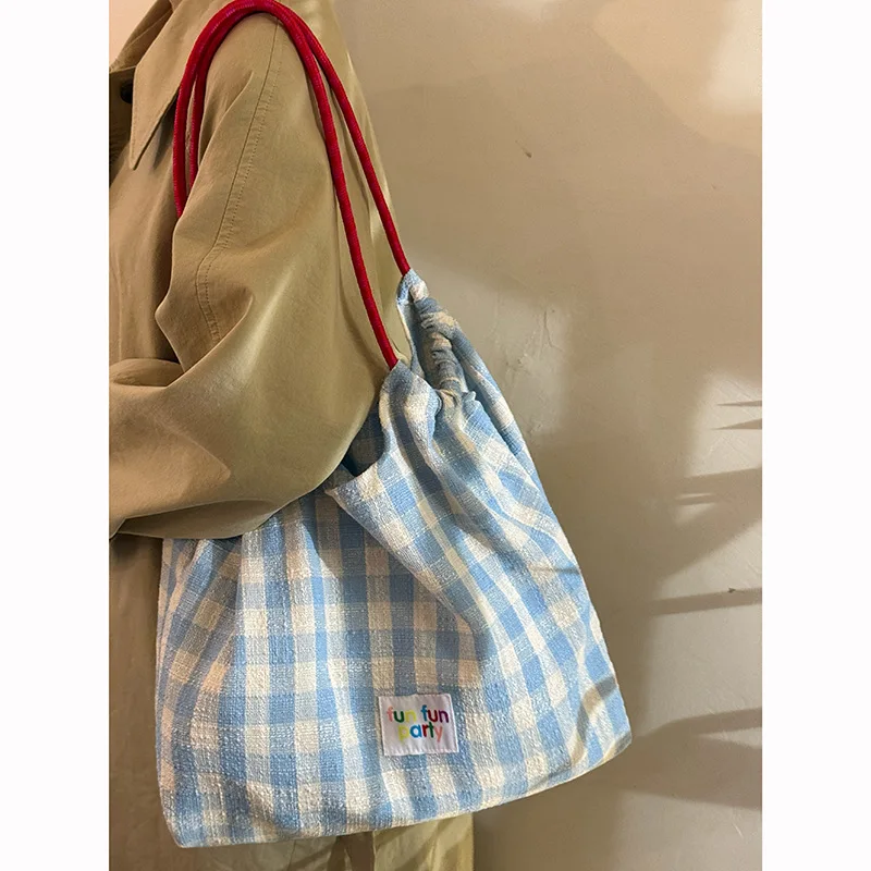 

Women Canvas Shoulder Tote Bag Plaid Eco Shopper Handbags for Woman 2025 Large Ladies Hand Bags Girls Student Book Bags Bolsas