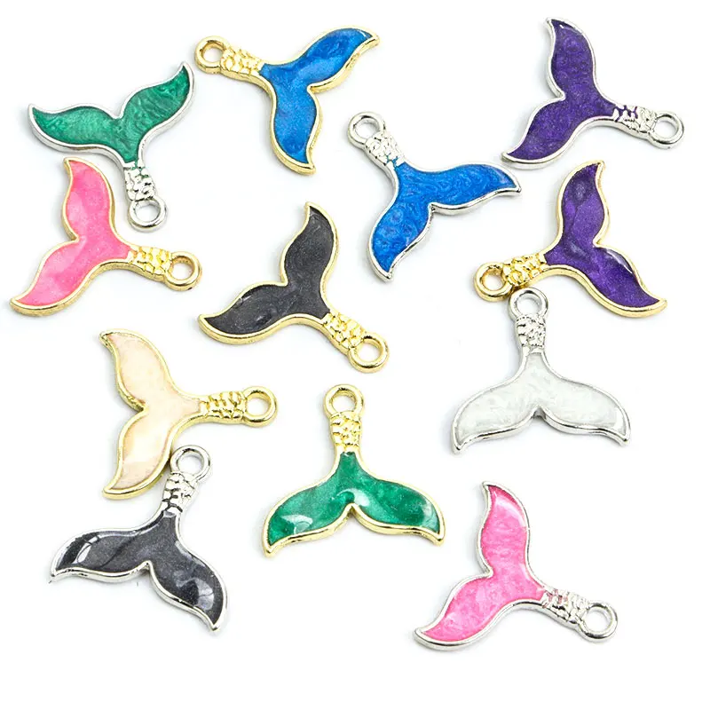 20pcs Mermaid Tail Enamel Charms DIY Fashion Necklace Bracelet Earrings Accessories Beach Jewelry Colorful Whale Tail Pendants