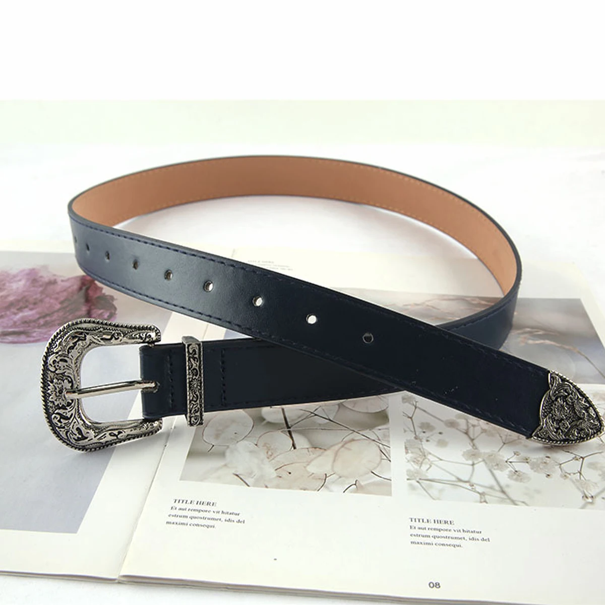 

Retro carved casual leather belt for women fashionable and trendy punk hot girl subculture versatile jeans pinhole belt