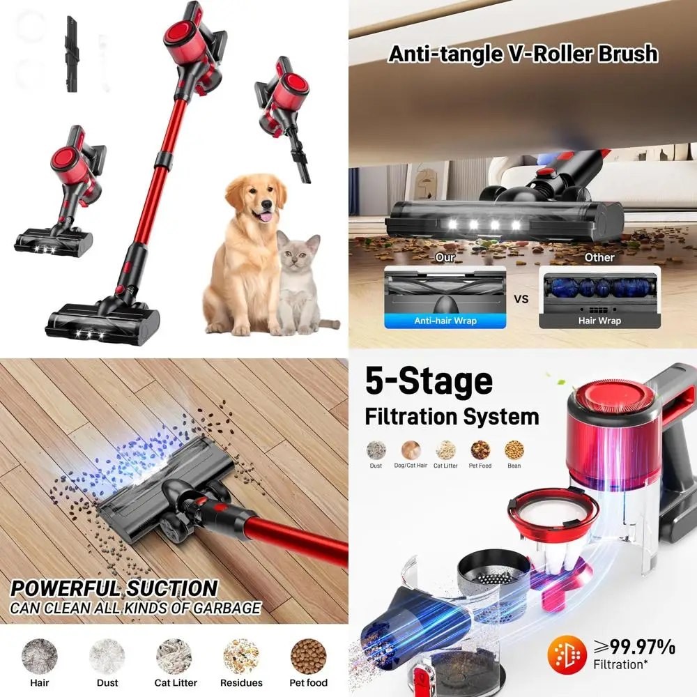 

Легкий беспроводной пылесос 8-в-1, 45 минут работы, мощное всасывание, для твердых полов и ковров, удаление шерсти животных, модель N501