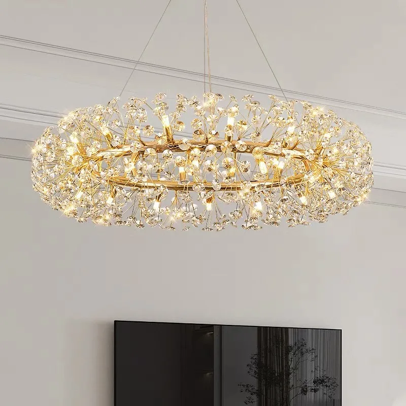 Modern K9 Crystal Gold Circular LED Chandelier For Indoor lLighting, Living Room, Dining Room, Lustre Decorative Chandelier