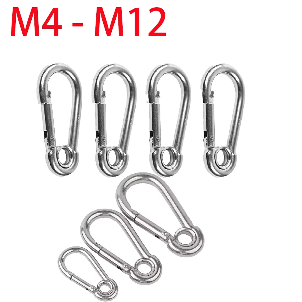 304 SS Eye Spring Snap Hook M4 - M12 With Fixed Ring Quick Connect Carabiner Clip Chain Rope Pet Leash Hammock Key Ring Fastener