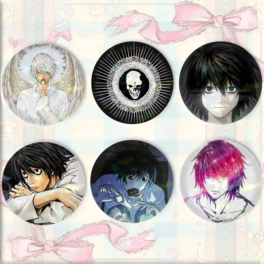 A-D-Death-S A-Note Creative Round Button Pins Badge Set Cartoon Anime Movie Music Pattern Brooches For Bags Jackets