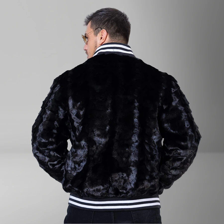 Natural Mink Fur Jacket With High Collar Men's Winter Fur Coat Black Short Fur Zippered Bomber Jacket High Quality Real Fur Coat