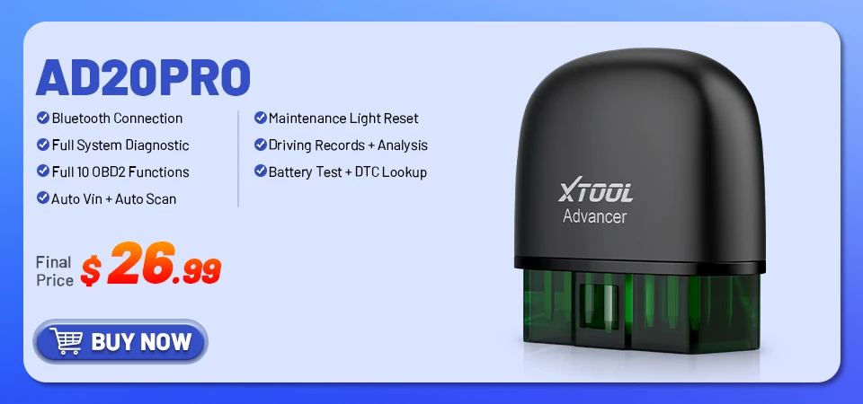 XTOOL AD20 Bluetooth OBD2 Scanner For Engine System Diagnostic Code Reader HUD Display Perfromance Test Lifetime Free Update