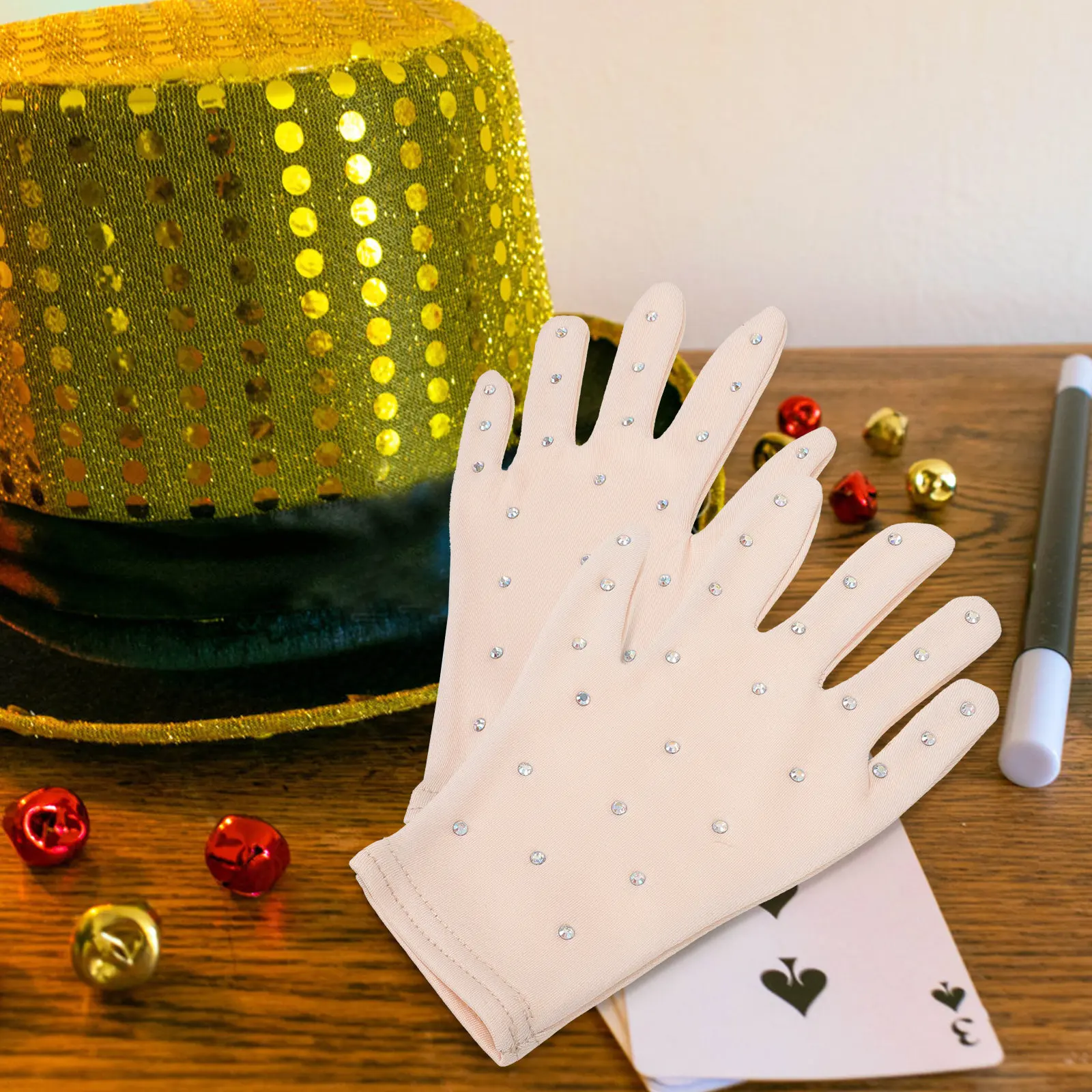 

1Pair Figure-Skating Performance Gloves with Sequin Decor Breathable Stage Gloves for Girls Party Dance Show Wear Skating