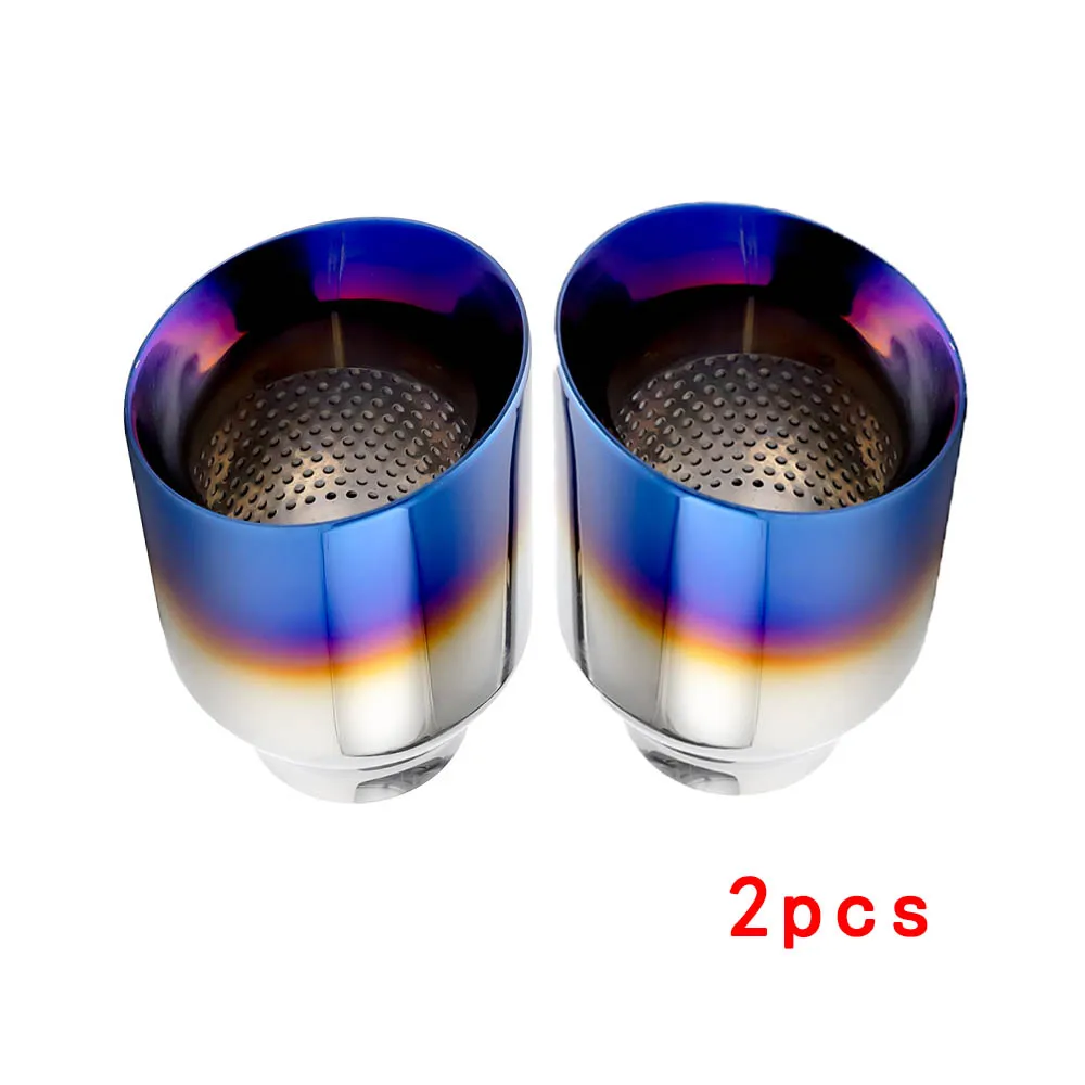 2PCS Stainless Steel 2'' 2.5'' Inter Blue Exhaust Tips Slant Round Outlet  Universal Muffler Tailpipe