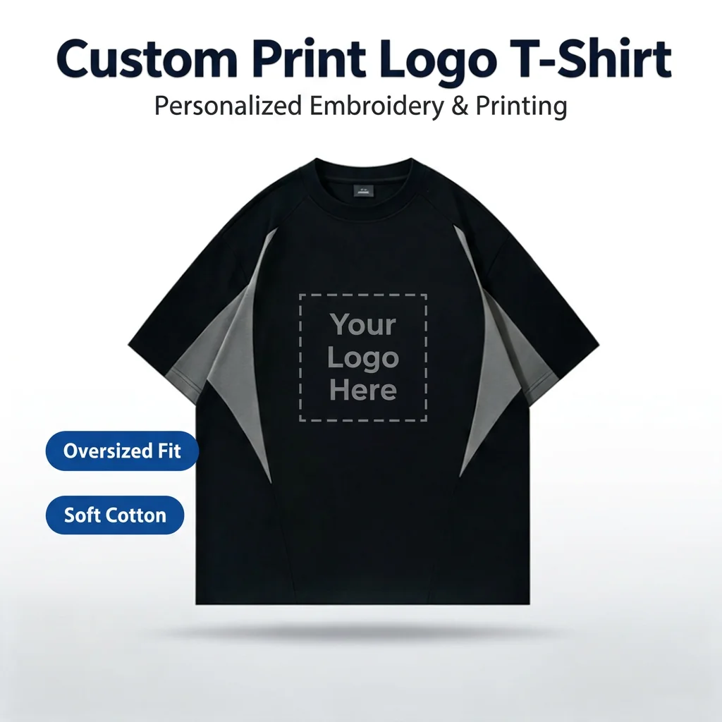 Men's Oversized Custom Print & Embroidered Logo T-Shirt, 100% Premium Cotton Casual Streetwear for Bulk Order