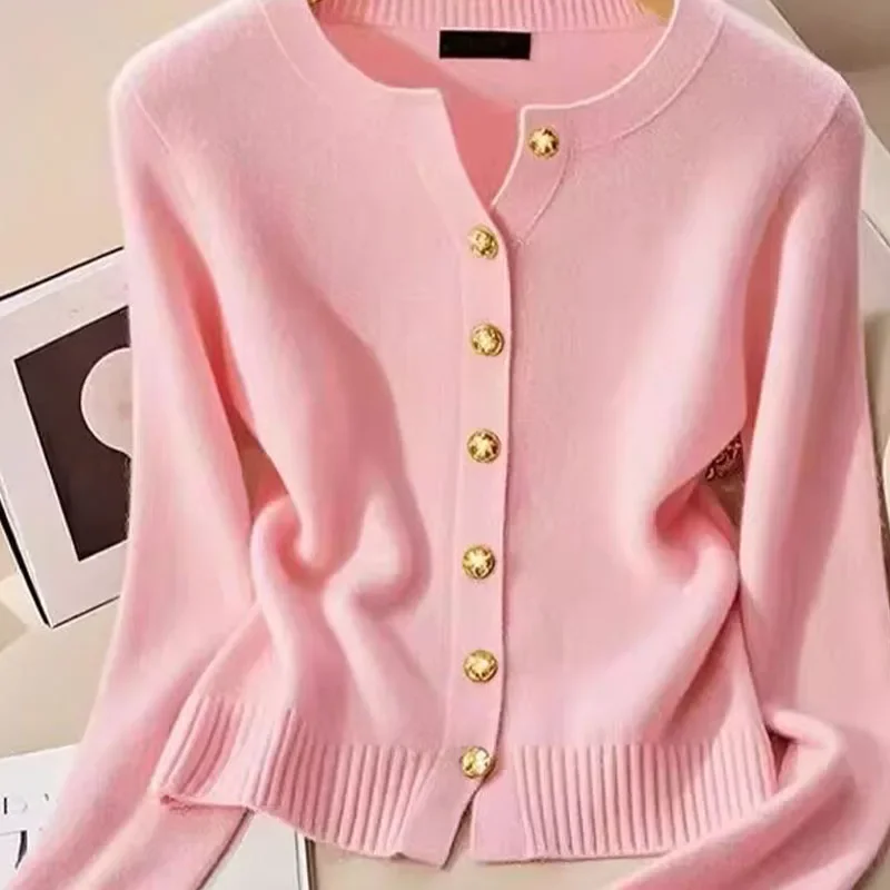 

Autumn Winter Vintage Elegant Solid Knitted Cardigan Women Clothing Temperament Chic Button Loose Commute Sweaters JJ284