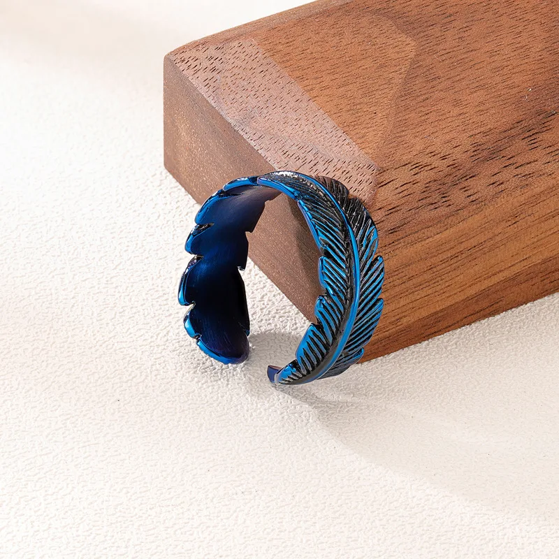 Feather open ring female European and American classic do old feather couple ring hot jewelry