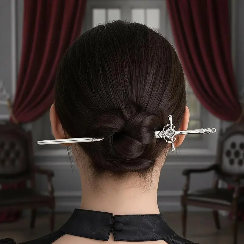 Retro Chinese Sword Hairpin Creative DIY Punk Hair Fork Anti-rust Hair Accessory for Women Anime Cosplay Gift Option