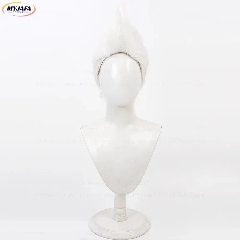 Lol arcane ekko peruca cosplay o menino que quebrou tempo curto branco vara até resistente ao calor perucas de cabelo sintético anime + touca peruca