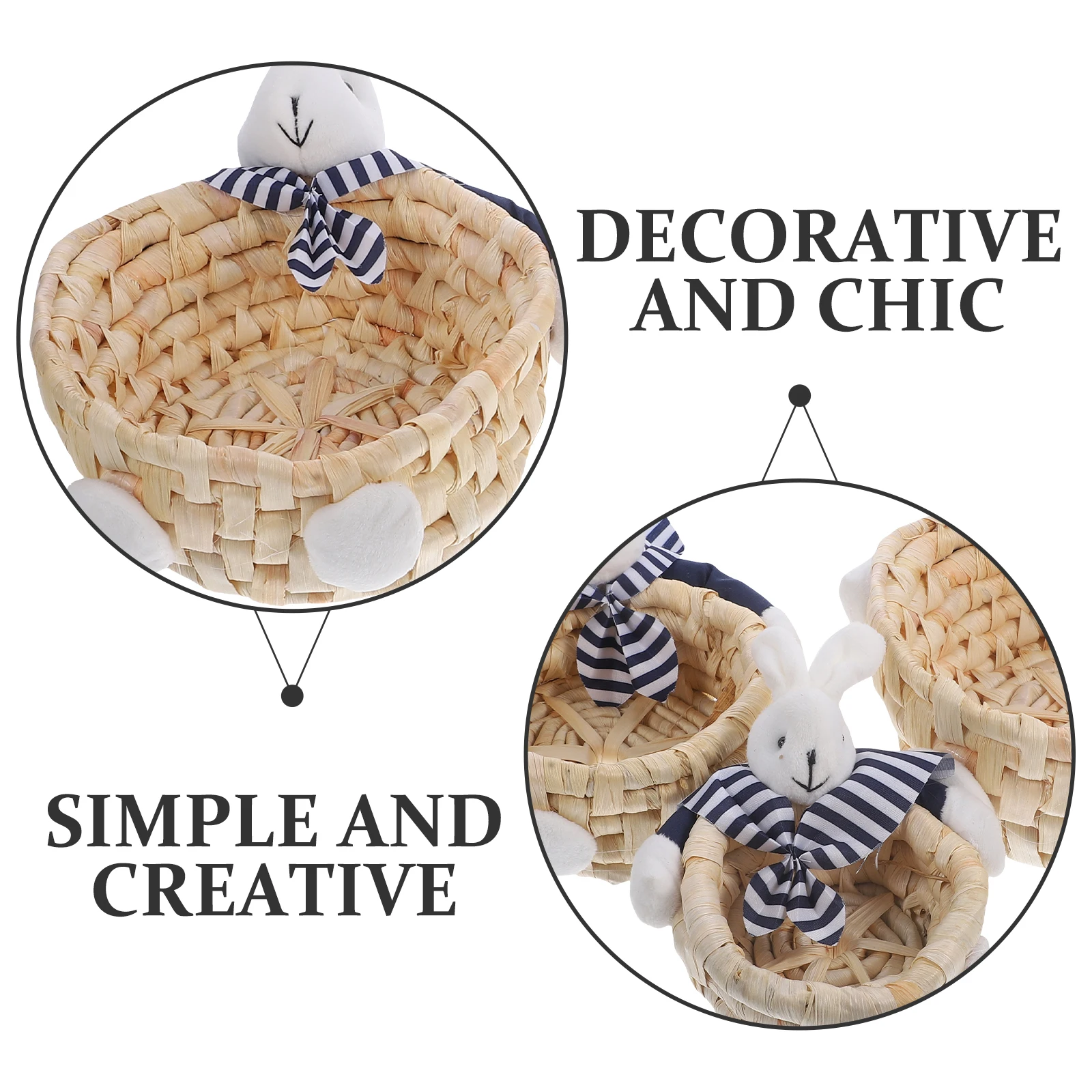 

3Pcs Nesting Rabbit Storage Basket Woven Straw Handmade Decorative Home Organizer Storage Container for Sundries