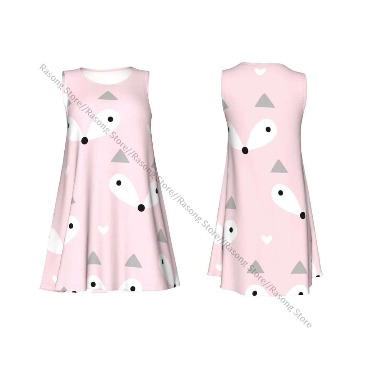 Women's Dress Summer Casual T Shirt Dresses Beach Cover up Pastel Fox Pattern Tank Dress