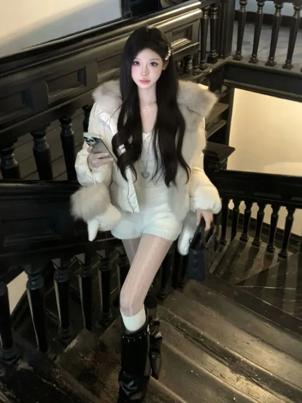 

Очаровательная зимняя женская куртка из хлопка с капюшоном в корейском стиле, нежный дизайн, для повседневной носки, на молнии