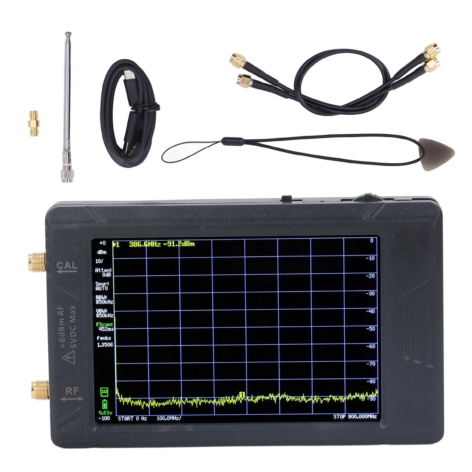 Spectrum Frequency Analyzer Resolution Switchable 100KHZ to 5.3GHZ 4in Screen Handheld Spectrum Analyzer Electrical Testing Tool