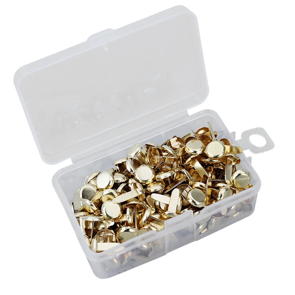 

200pcs Electroplating Brads Metal Paper Fasteners Round Head For Diy Scrapbooking Crafts Office Use Storage Box Included Gold