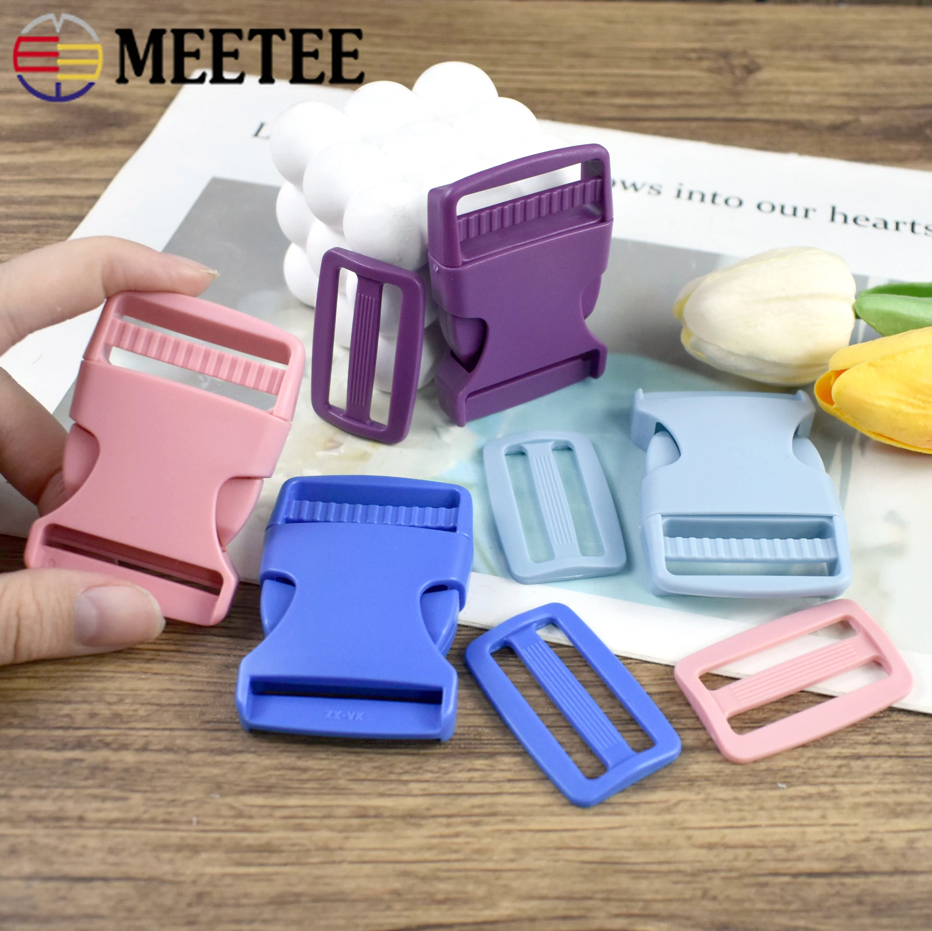 

10-30Sets 38mm Plastic Release Buckles Closure Bags Strap Adjust Ring Clasp Webbing Tri-glide Slider Hook DIY Sewing Accessories