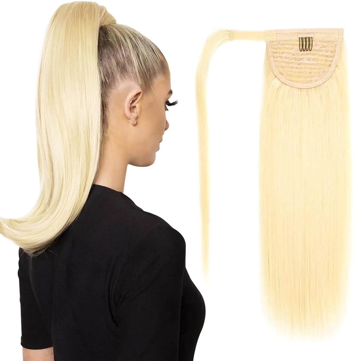 

Veravicky Natural Human Hair Ponytail Hair Extensions 14" 70G Bleach Blonde 613 Brazilian Remy Wrap Pony Clip In Hair Extension