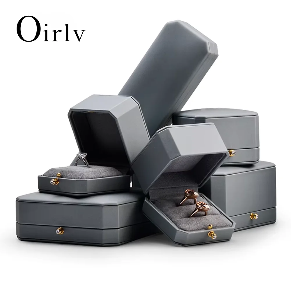 Oirlv Premium skórzane pudełko dla par z podwójnym pierścionkiem na ceremonię ślubną zaręczynowy wisiorek kolczyki uchwyt na naszyjnik pudełko na biżuterię