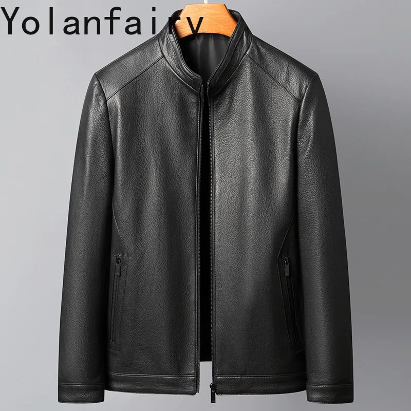 YOLANFAIRY Genuine Leather Goat Skin Mens Jacket Spring Autumn New in Jackets 2024 Stand Collar Slim Fit Coats Chamarras De Piel