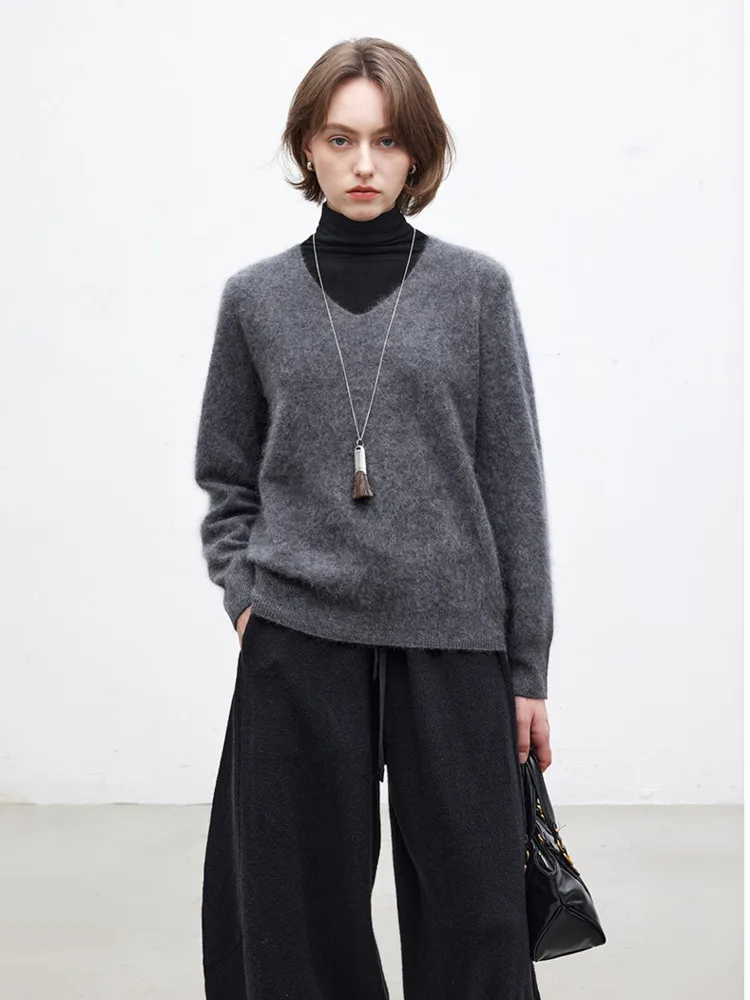 Maglione in cashmere di lana autunno inverno, girocollo/collo a V senza cuciture morbido 96% lana, pullover al4% cashmere, maglieria da donna